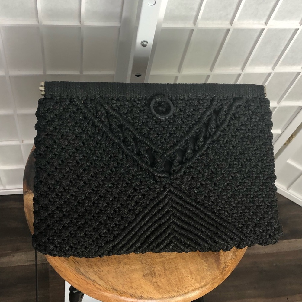 Vintage Women’s Black Macrame Clutch Purse